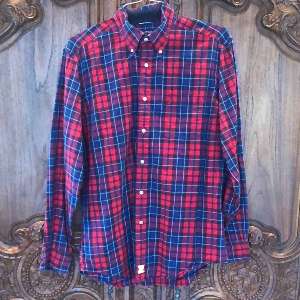Men’s Red and Blue Plaid Nautical Dress Shirt